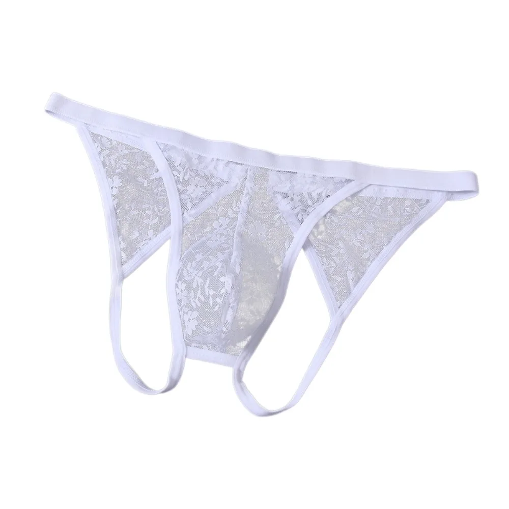 Underwear Low Waist Men's Lace Thongs Open Crotch Underpants Men's Mesh Lace Panties Transparent Lingerie Male Briefs Male