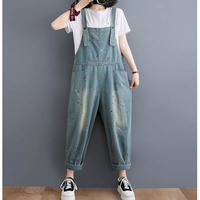 Denim Jumpsuits for Women Korean Style Harajuku Printed Overalls One Piece Outfit Women Straight Pants Casual Vintage Playsuits