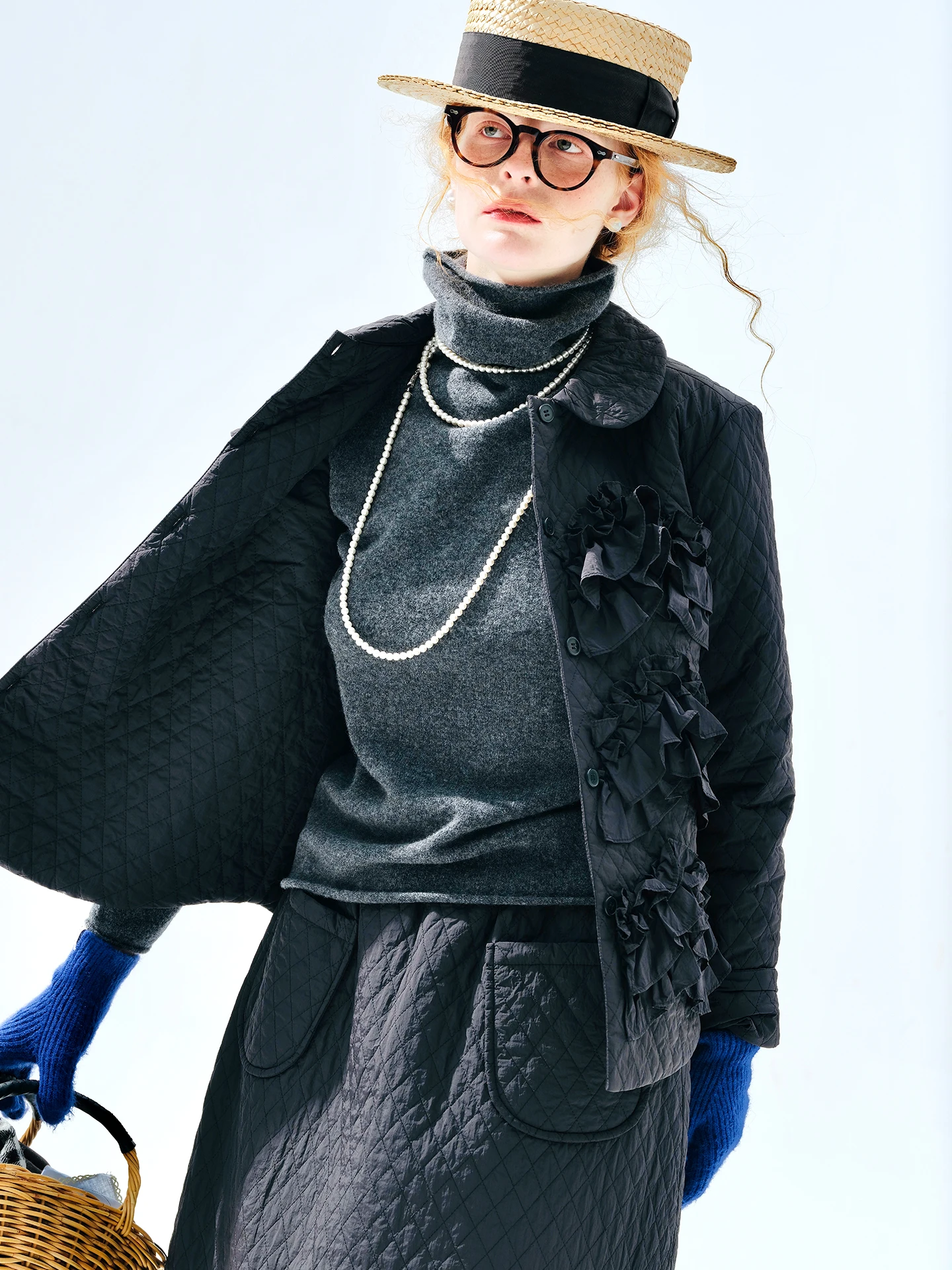 سترة نسائية قطنية برقبة دائرية - imakokoni 2025 نمط الشتاء، تخفيف يوميًا، زخرفة من الدانتيل، نسيج قطني 255299