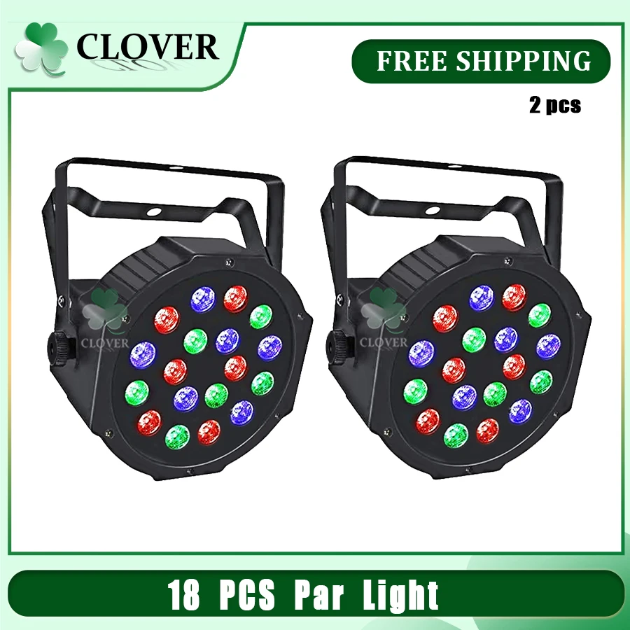 No Tax 2Pcs Light RGB 18LED Par Light PP Material LED Stage Voice Control /Remote Control DMX512 Control Party DJ Disco Lighting