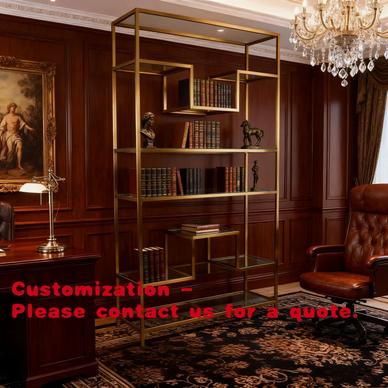 

Customize.Luxury Modern Living Room Bookshelf Display Cabinet Stainless Steel Gold Storage Rack Metal Corner 5 Shelves Retro Ind