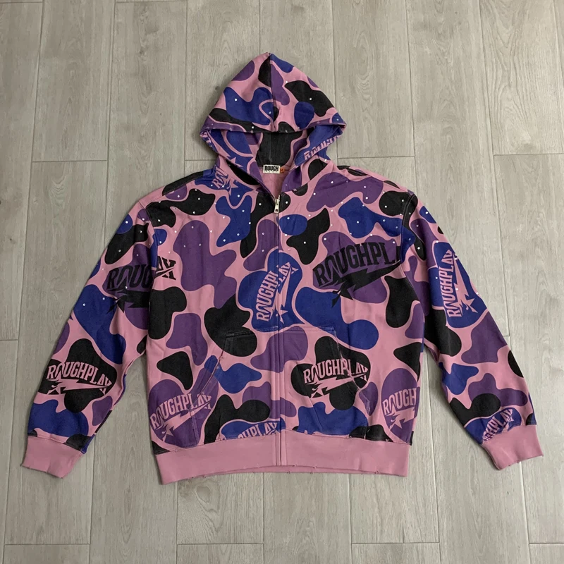 Classic Trend Zipper Cardigan Sweatshirt Camouflage Logo Print Hot Stamping High-quality Casual Rough Play Hoodie