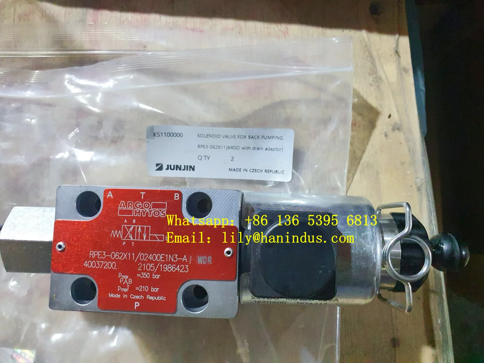 OEM:RB88190C,KS1100000,40037200  JUNJIN SOLENOID VALVE ARGO RPE3-062X11/02400E1N3-A Original