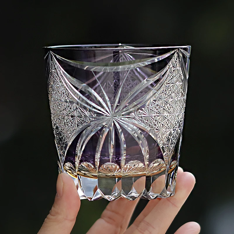320 ml Handcrafted Black Whiskey Glass Tumbler Edo Kiriko Cut Ambition Design Barware for Gift