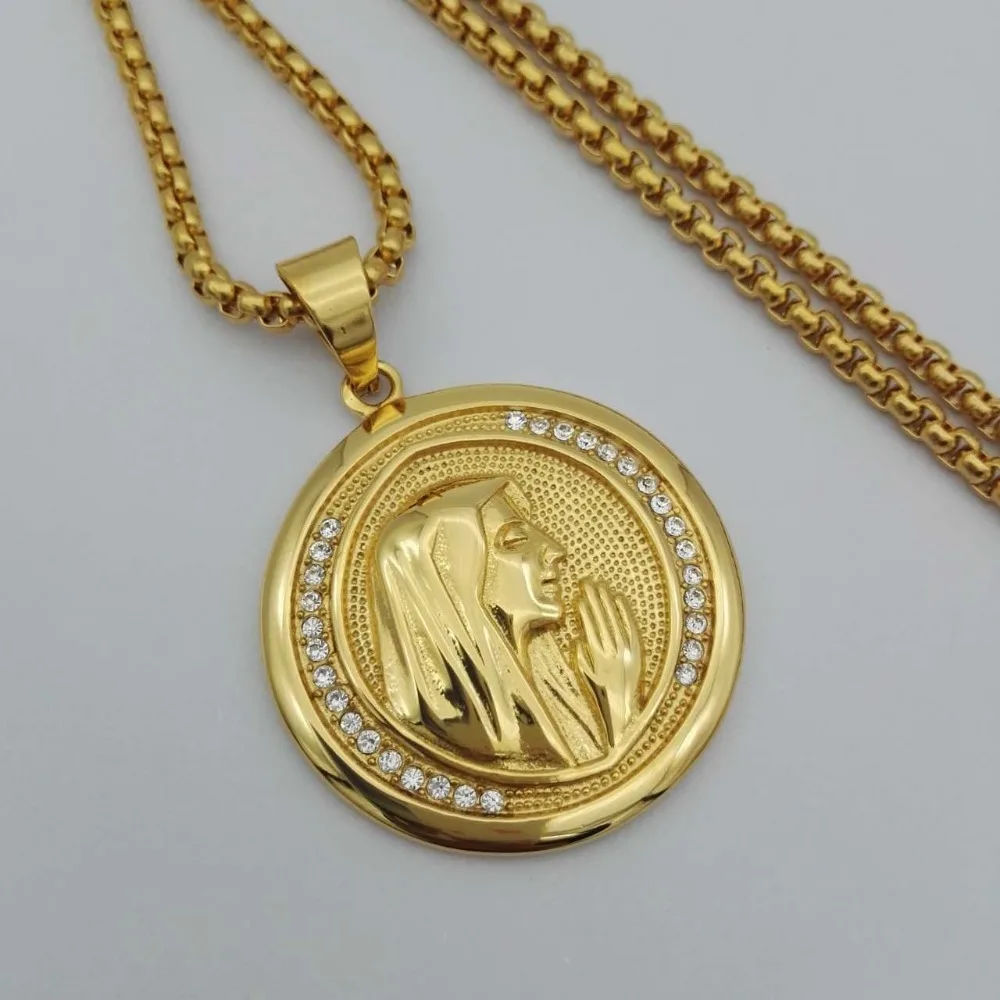 Religious Virgin Mary Women Jewelry Necklace Gold Color Stainless Steel Madonna Pendant Necklaces For Woman Dropshipping XL1031