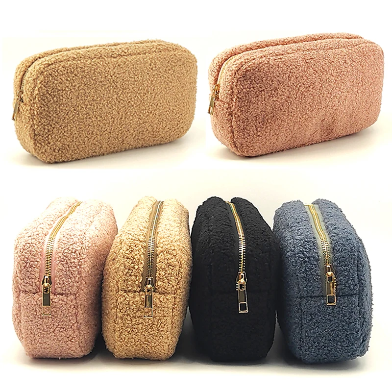 Teddy Velvet Cosmetic Bag Zipper Terry Plush Cashmere Travel Toiletry Makeup Bag Pen Pouch Cosmetic Organizer Storage Party Gift