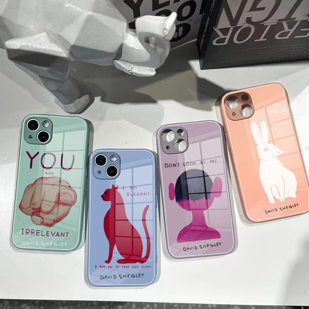 For IPhone 14Pro David Shrigley Color Graffiti Tempered Glass for IPhone 14 11 12 XR XS MAX 7/8 X Plus 13PRO Color Covers