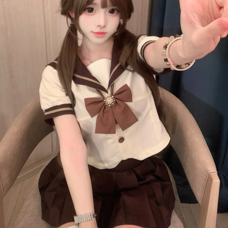 Uniforme scolastica da marinaio coreano Abito da marinaio universitario giapponese per feste Cos Sailor Fuku Uniformi Jk per ragazze a maniche corte