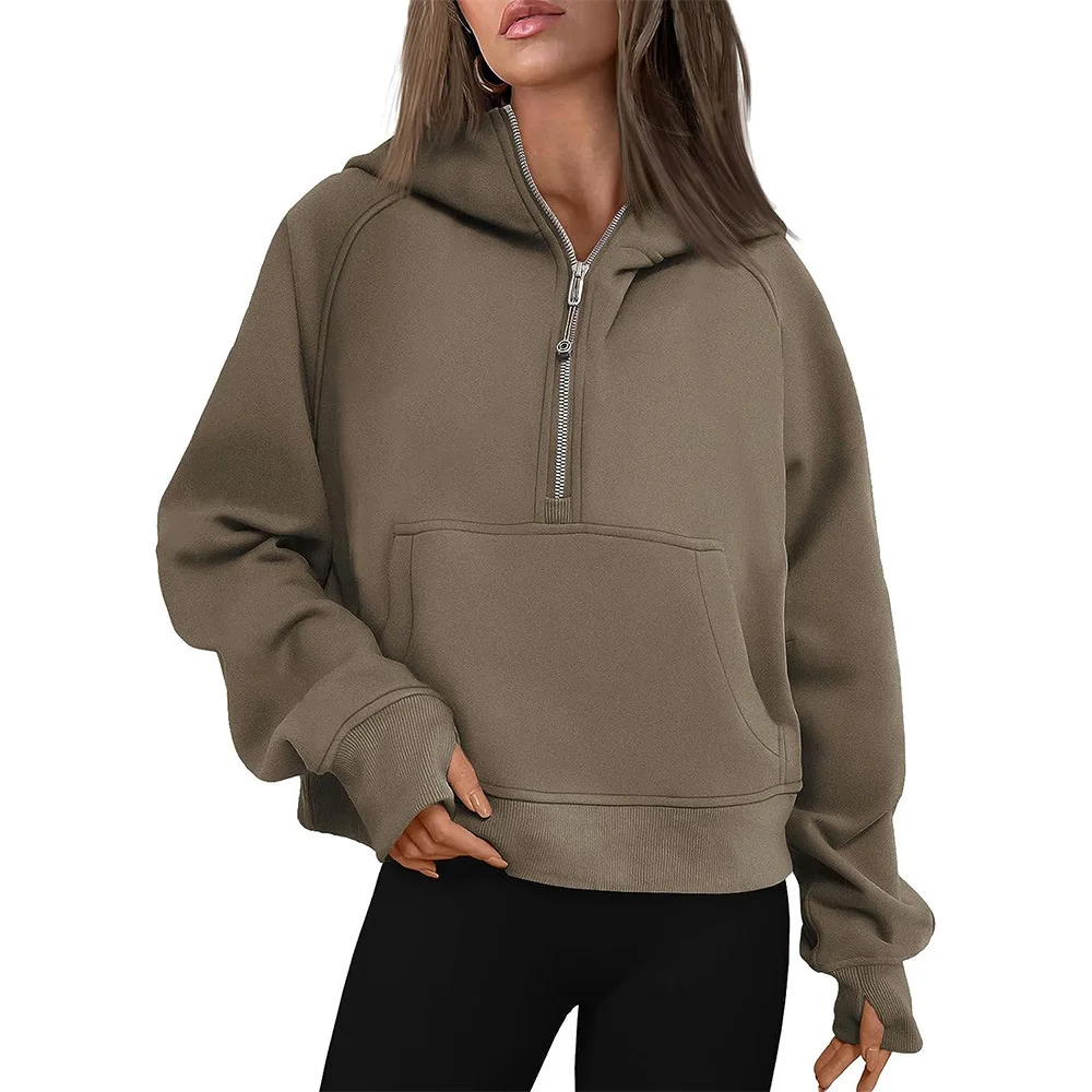 Half Zip Sweatshirts Cropped Hoodies Fleece Womens Quarter Zip Up Pullover Sweaters Fall Outfits 2024 Winter Clothes