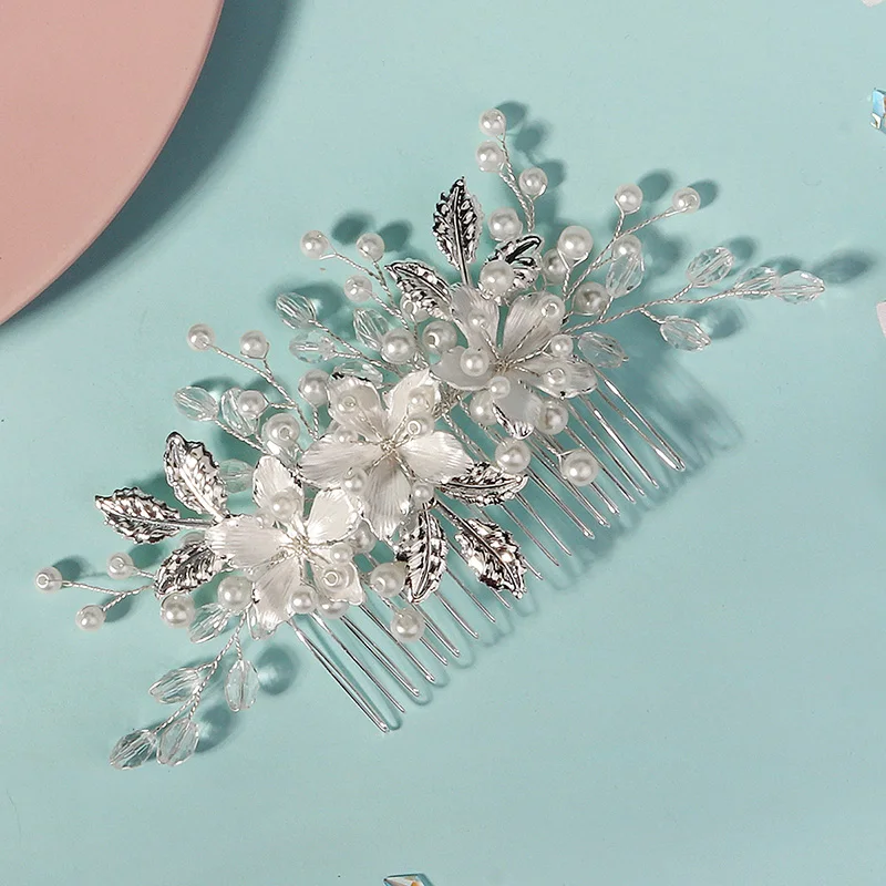 Peines de pelo de boda con diamantes de imitación de perlas de Color plateado, pinzas para el pelo de novia de boda para mujer, joyería de fiesta,