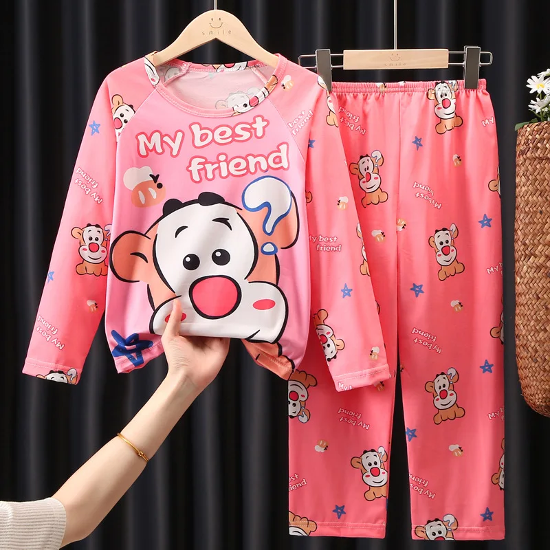 New Spring Summer Children\'s Pajamas Sets Donald Duck Cartoon Boy Long Sleeved Sleepwear Kids Winnie Bear Set Baby Girls Pyjama