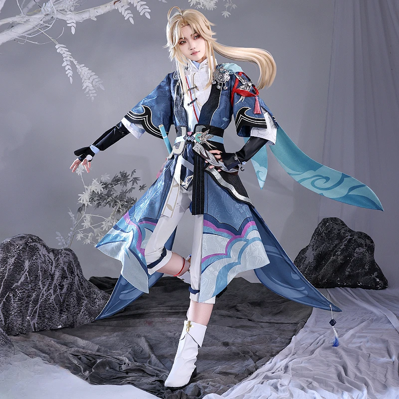 Honkai Star Rail Yanqing disfraz de Cosplay para hombre, conjunto completo de ropa de juego de rol para fiesta de Carnaval de Halloween, peluca