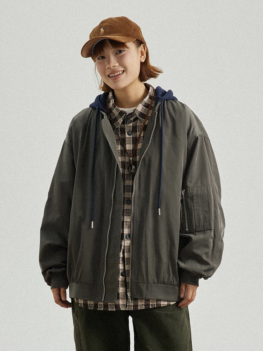 

GoodNorth Американский Ретро Бейсбол Jaet Свободный крой с капюшоном из полиэфирного волокна Длинная застежка-молния Повседневная верхняя одежда