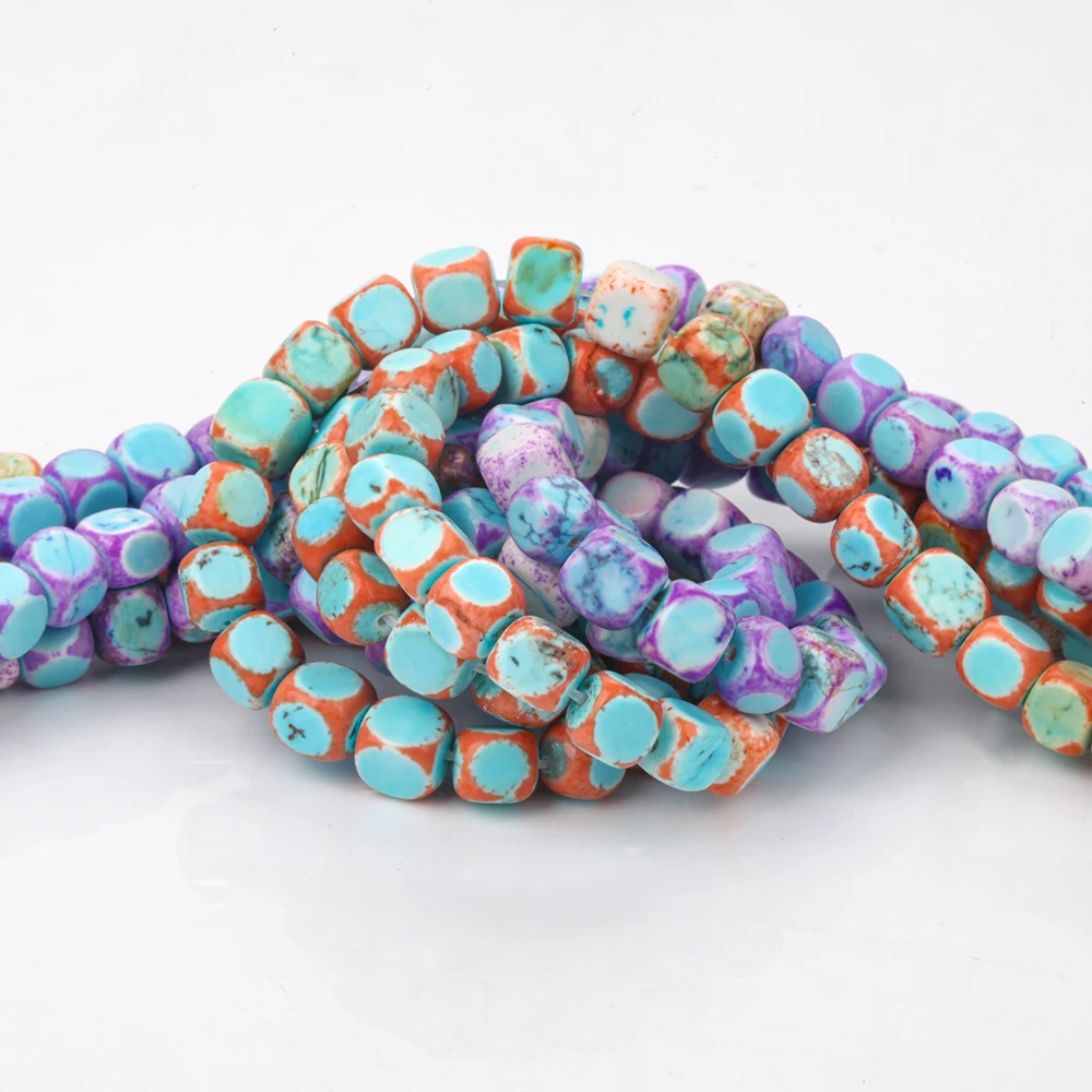 

7-8mm Natural Colorful Stone Cube Shape Loose Spacer Beads For Jewelry Making DIY Bracelets Necklace Accessories 15inches