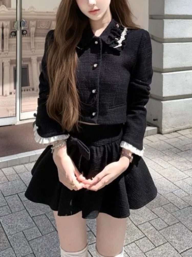 الخريف الأمريكية الرجعية الفرنسية أنيقة المرأة قطعتين مجموعة الكورية موضة مكتب سيدة مجموعة الحلو الأميرة تصميم ملابس امرأة