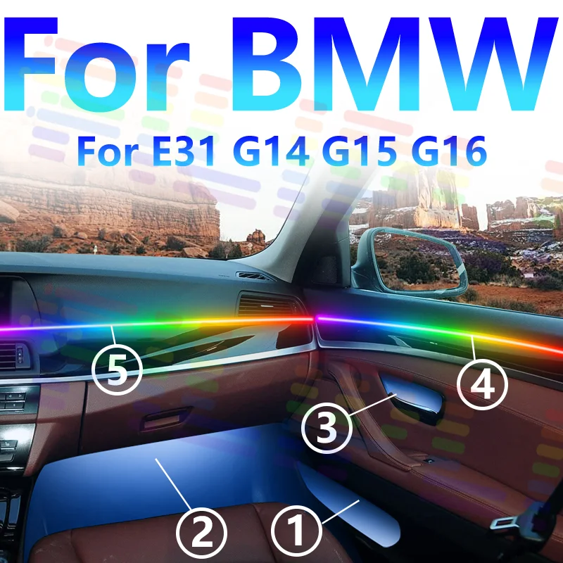 

For BMW E31 G14 G15 G16 Decoration Atmosphere Lamp app 64 colors RGB Symphony Car Ambient Light Acrylic Interior LED Strip