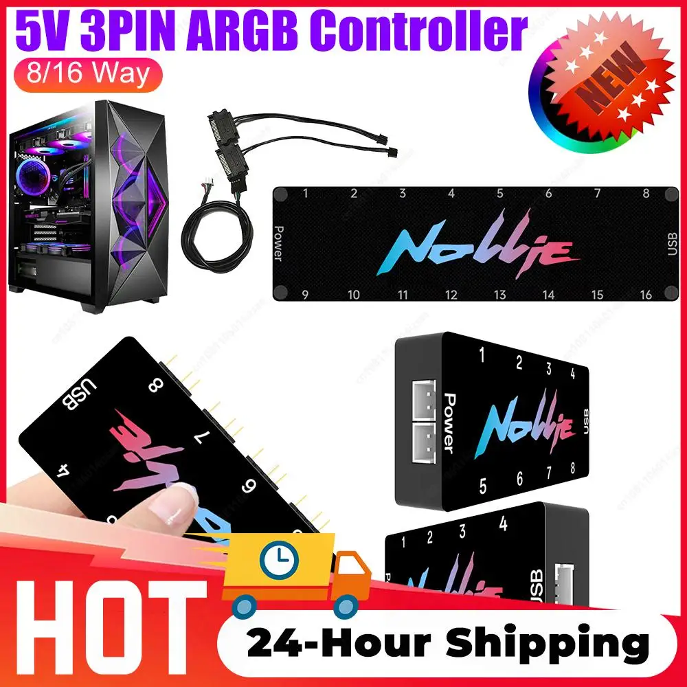 

5V 3Pin Addressable ARGB Splitter 8/16 Way Support SignalRGB OpenRGB ARGB Fan HUB Controller SATA Power Computer Accessories