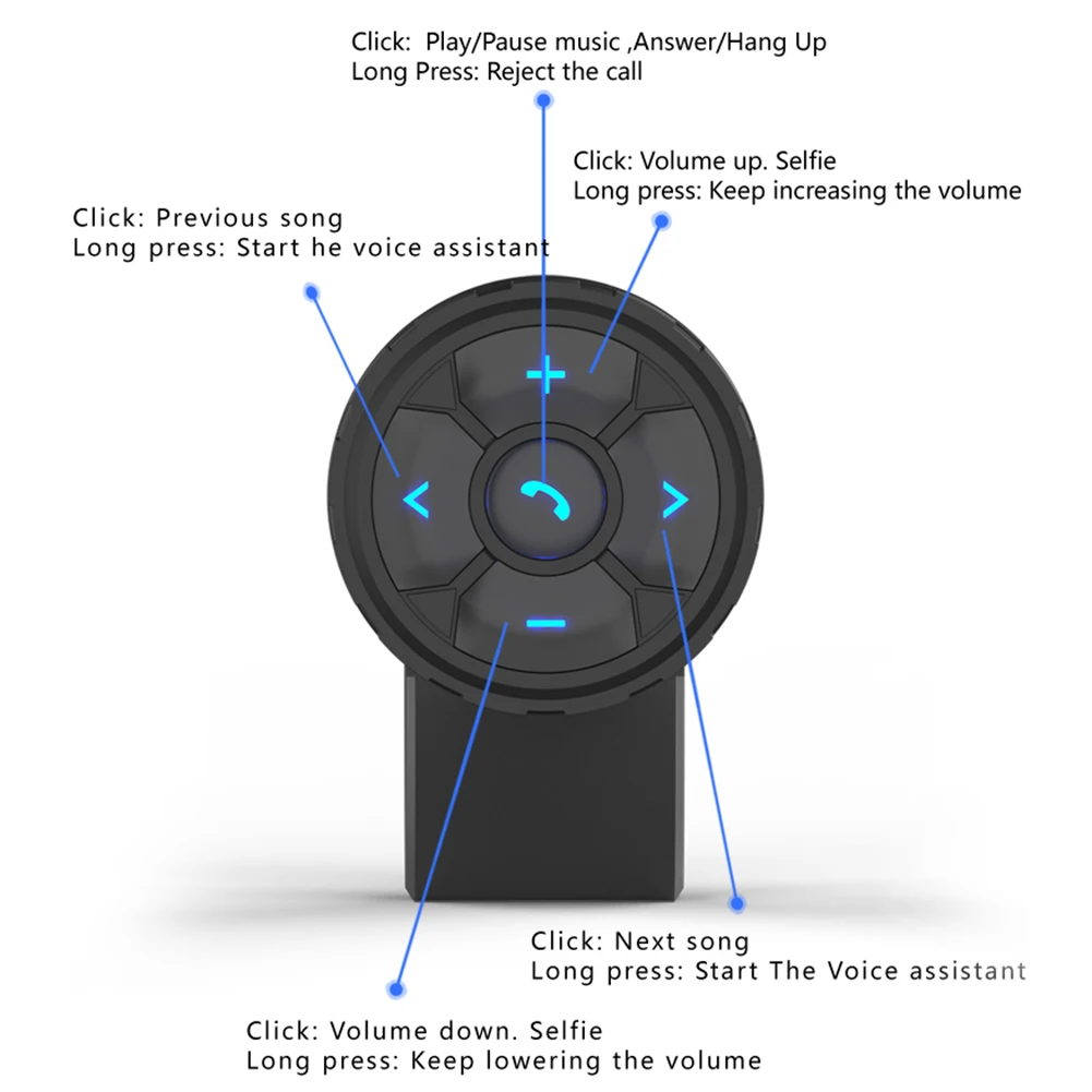 Wireless Remote Controller for Helmet Earphone Motorcycle/Bike Handlebar 450/500mA Bluetooth-compatible 5.0/5.3 Remote Button