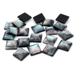 Di nuovo Modo 40pcs 12 millimetri di Colore Nero Stile Quadrato Piatto Cabochon Resina Della parte posteriore Cameo-O7-11