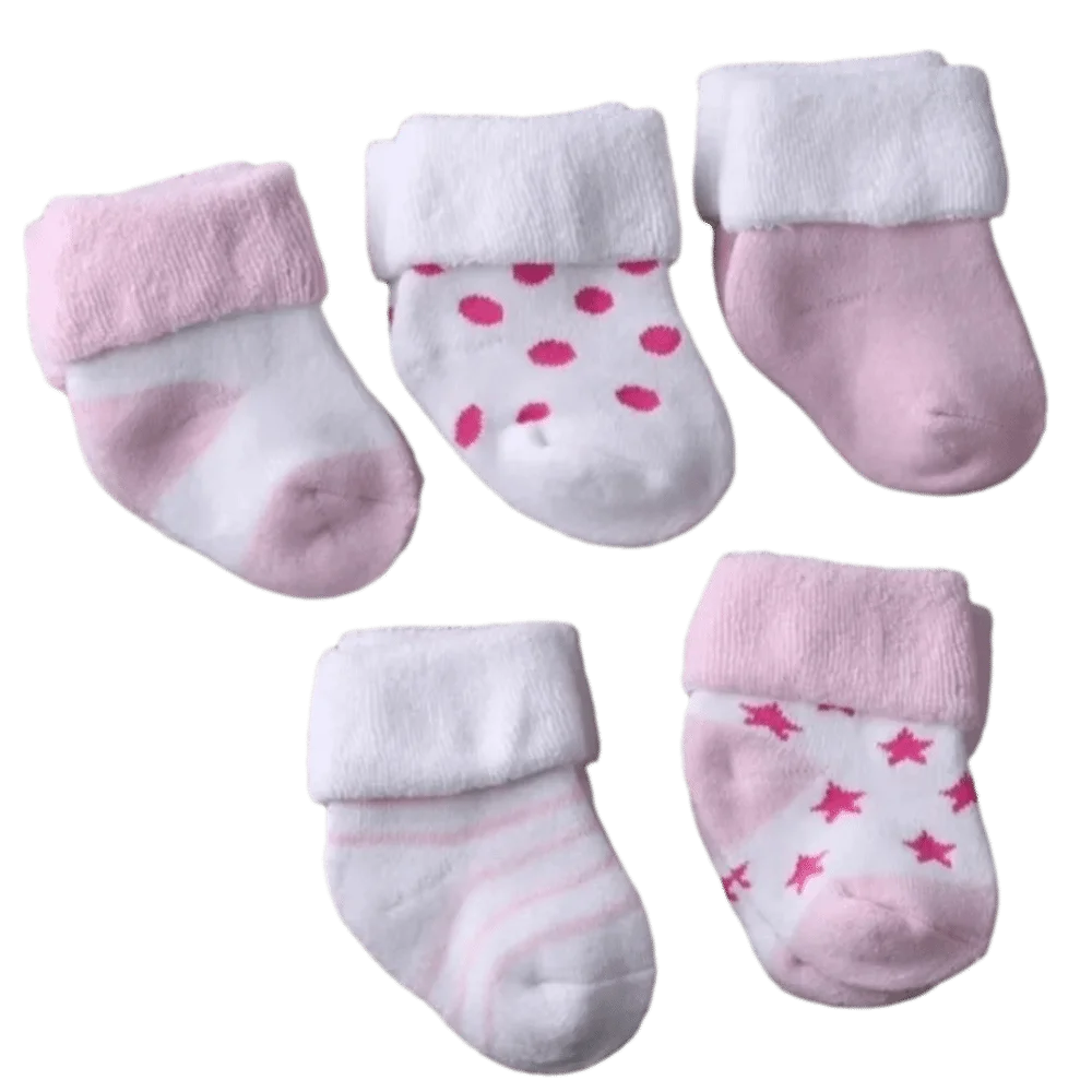 5 Pairs Cotton Baby Short Socks Non-Skid Design Pink Blue Floor Stocking Polka Dot Stars Breathable Newborn Socks