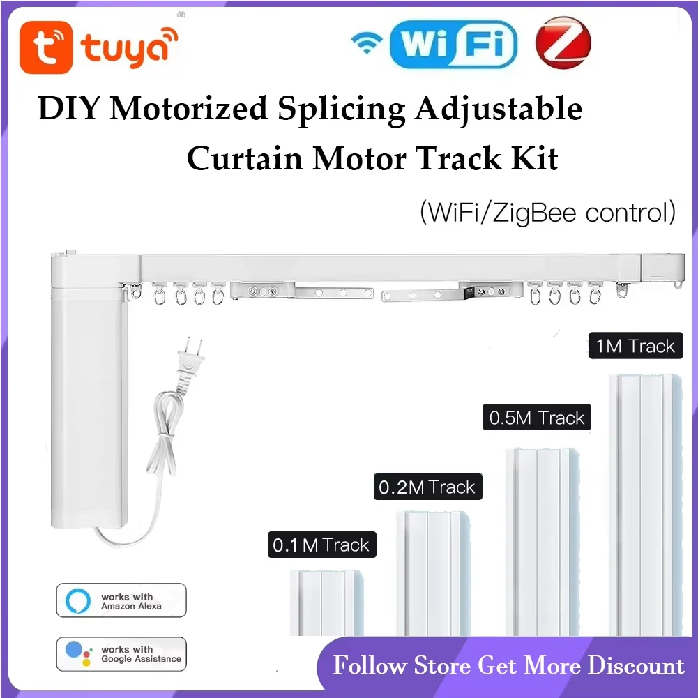 

WiFi/ZigBee Electric Curtain Motor Tuya Smart Customized Motorized Splicing Curtain Track Rail with RF Remote Alexa Google Voice