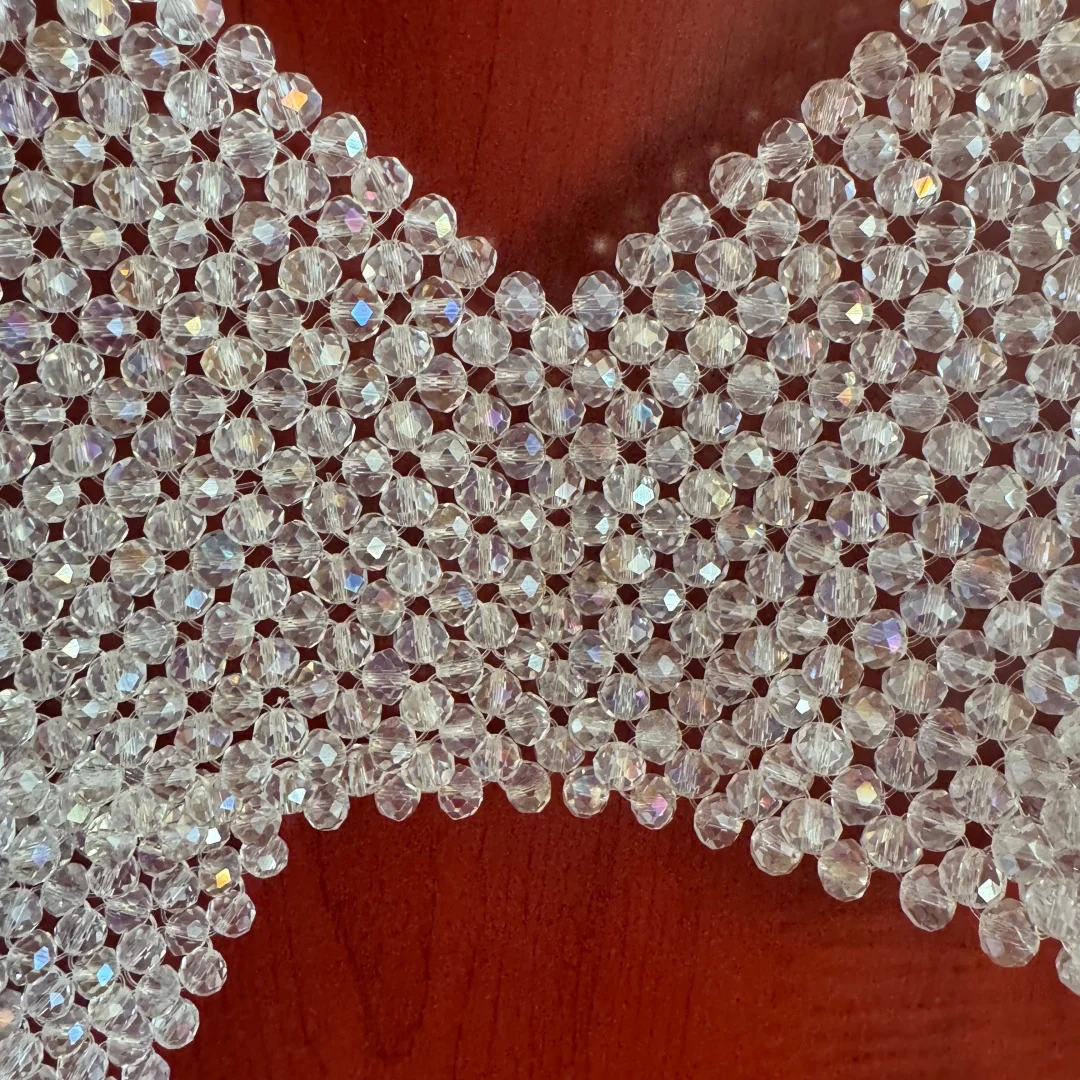 Woman's Cover Up Beaded Bustier Bra Vest Crystal Bra Top Body Bead Halter Bandage Bustier Beachwear Lingerie Woman's Club Rave