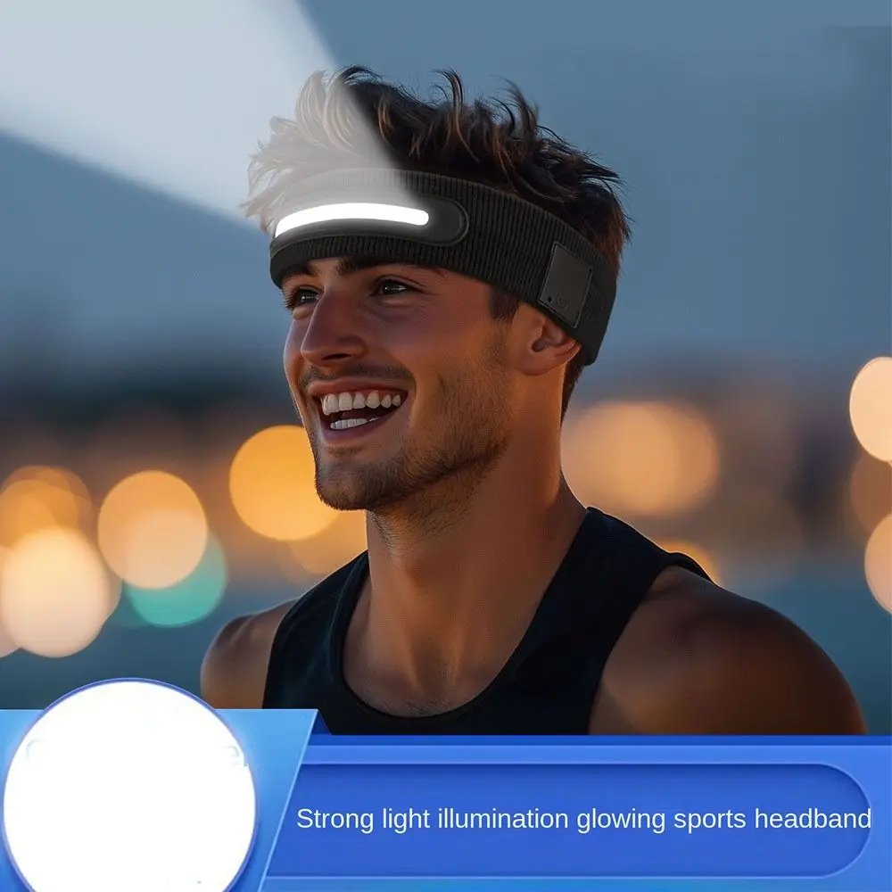

Unisex USB LED Light Headband Cotton Elastic Luminous Running Hat Fabric 3 Light Modes Sports Light Head Hat Use at Night