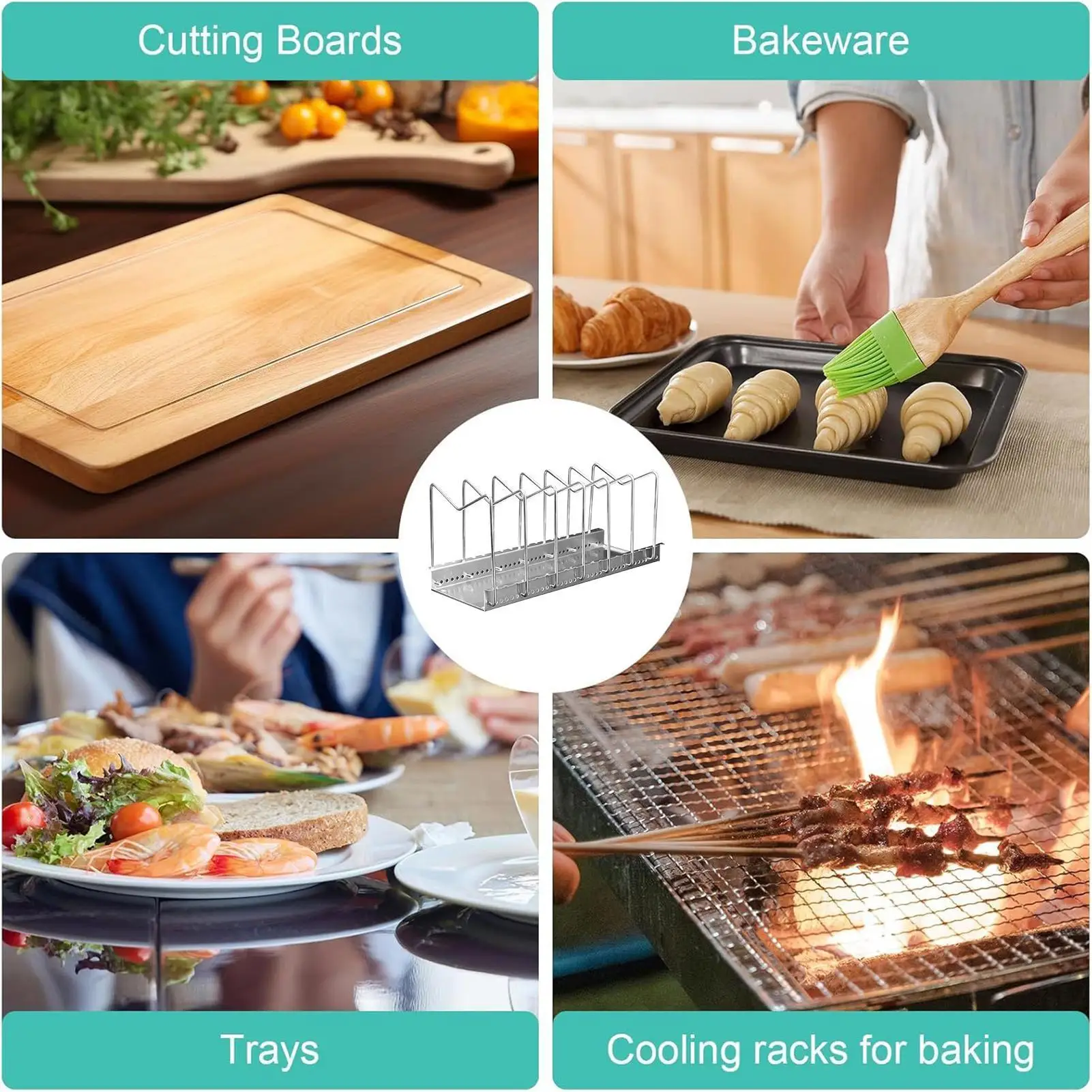 

Держатель разделочной доски для хранения кухонных предметов, нескользящая стойка для разделочной доски с 7 отделениями для шкафа, кладовой, столовой