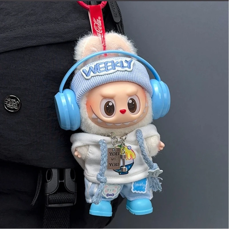 Für 17 cm labubu Puppe Kleidung Blau Casual Set Kompatibel mit V1V2V3 Plüsch Spielzeug Transformation Set Mode Puppe Zubehör