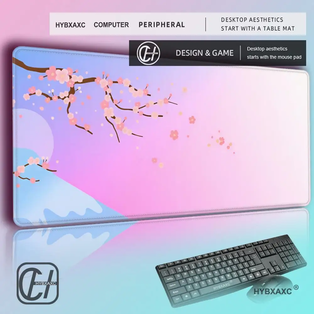 Mount Fuji Large Mouse Pad Office Keyboard Mat 90X40CM Locking Edge Gaming Mousepad Cherry Blossom Deskmat Japanese Mause Mat