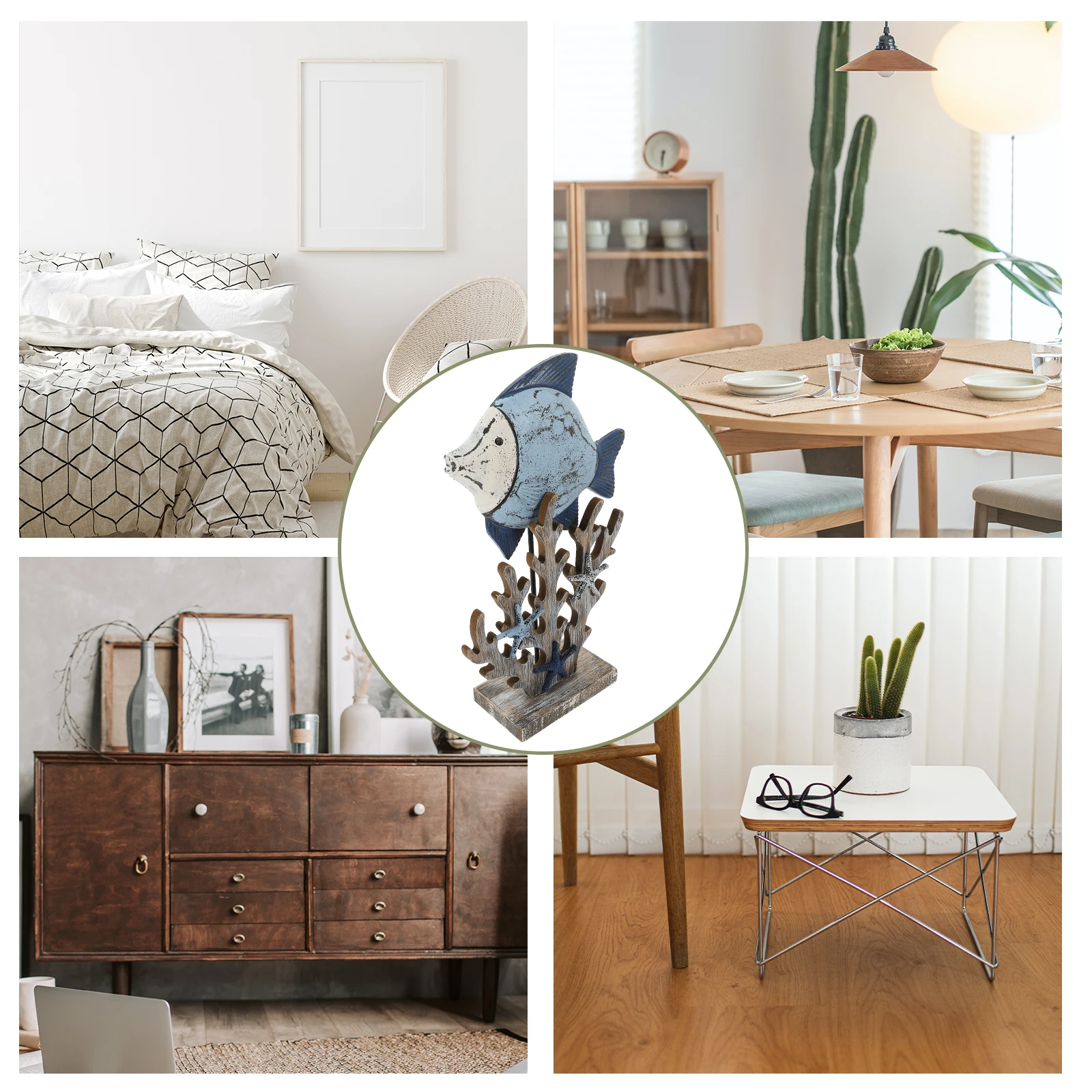 

Mediterranean Style Retro Coral Fish Figurine Wood Craft Decor Ocean Themed Home Decoration Tabletop namentsVintage