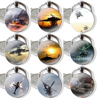 Apache Helicopters at sunset fighter US Keychain Glass Cabochon Metal Pendant Classic Men's Women's Keyring