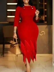 Elegant Tassel Celebrity Formal Long Dress with Lace Up Backless Red Christmas Slim Fit Dresses Party Club Dress Birthday Outfit