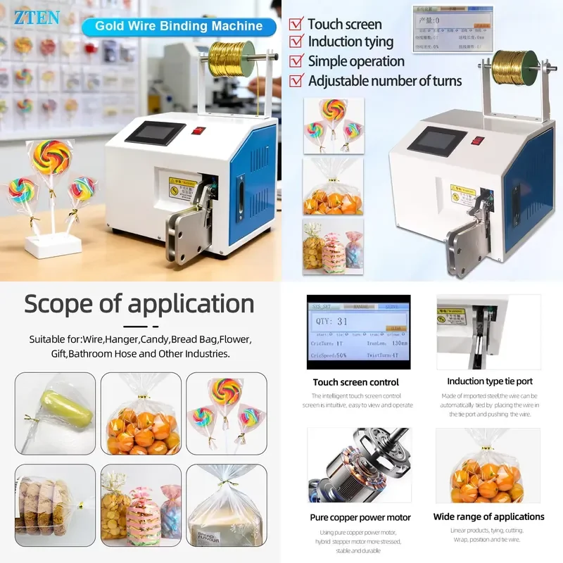 

SFW Certificate 3-60mm² Automatic Gold Wire Tying Machine for Packag Bag Binding Machine Touch Screen Golden Wires Food Bread
