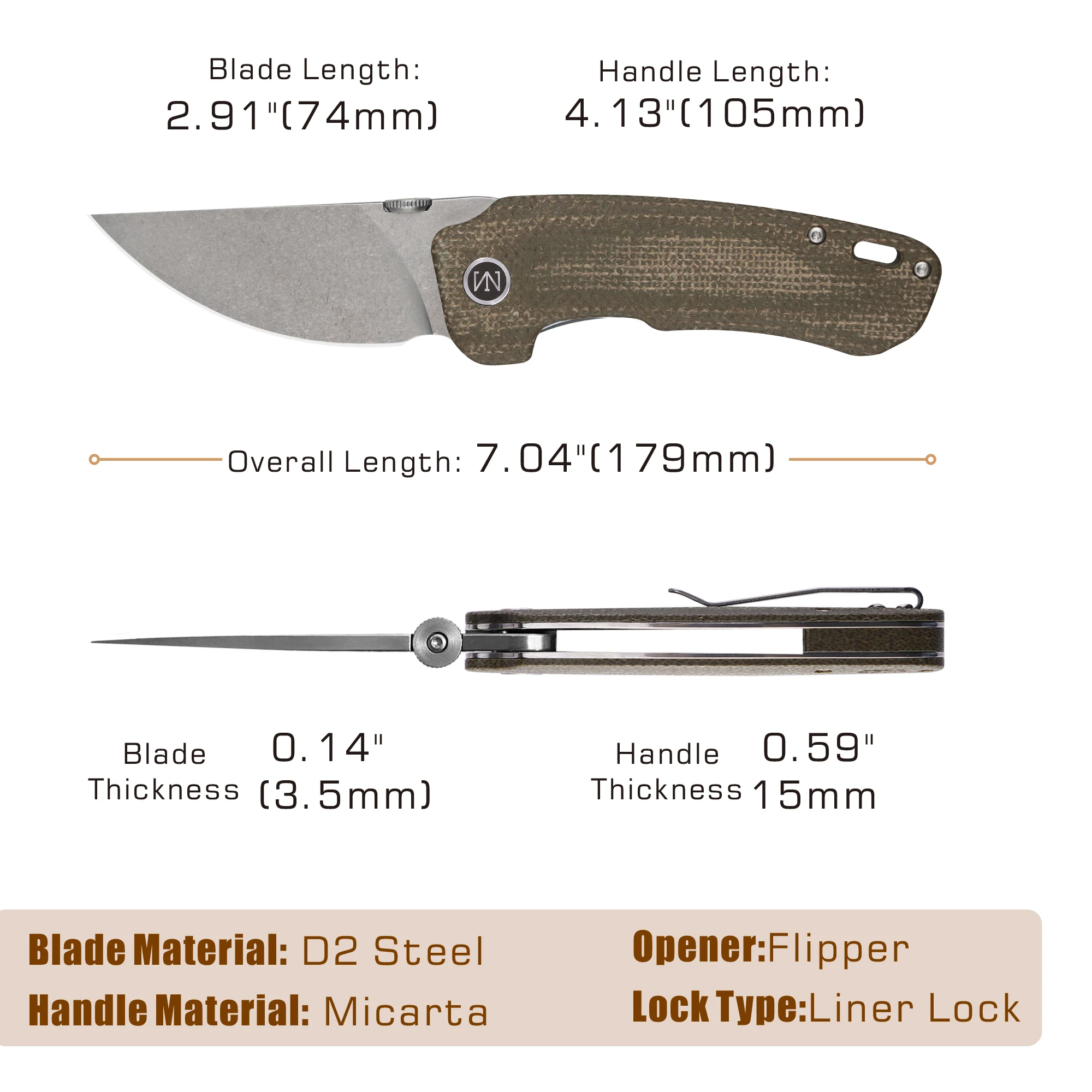 Nightwolf N04 Folding Pocket Knife EDC Tool for Men D2 Steel Blade Self Defense Tactical Camping Hunt Survival Outdoor Fishing