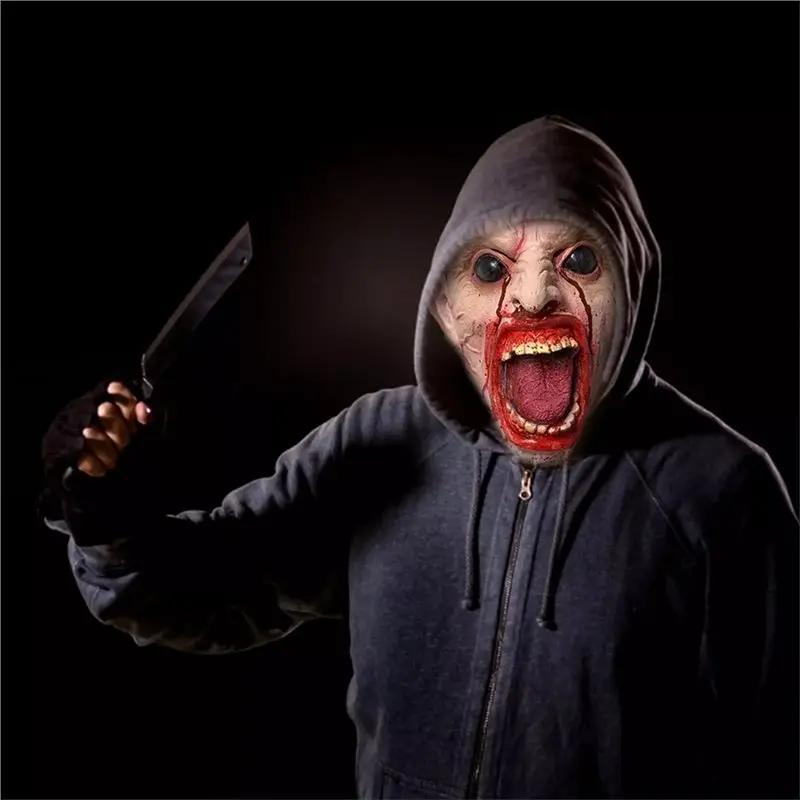 X18A-Latex realistische Horror-Maske für Halloween-Make-up-Party, gruselige Gesichtsabdeckung, Make-up-Maskerade, blutige walgelnde Maske