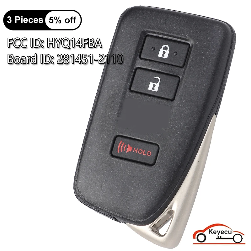 KEYECU 3 Buttons 314.3MHz 433MHz for Lexus NX200t NX300h NX300 2015-2020 Smart Remote Key Fob HYQ14FBA 281451-2110 89904-78460