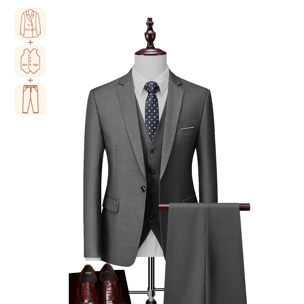 

Genuine Sizes M-6XL Men's Gray Business Casual Suit, Two-Piece/Three-piece Suit for Formal Occasions, Premium Quality Grey Suits