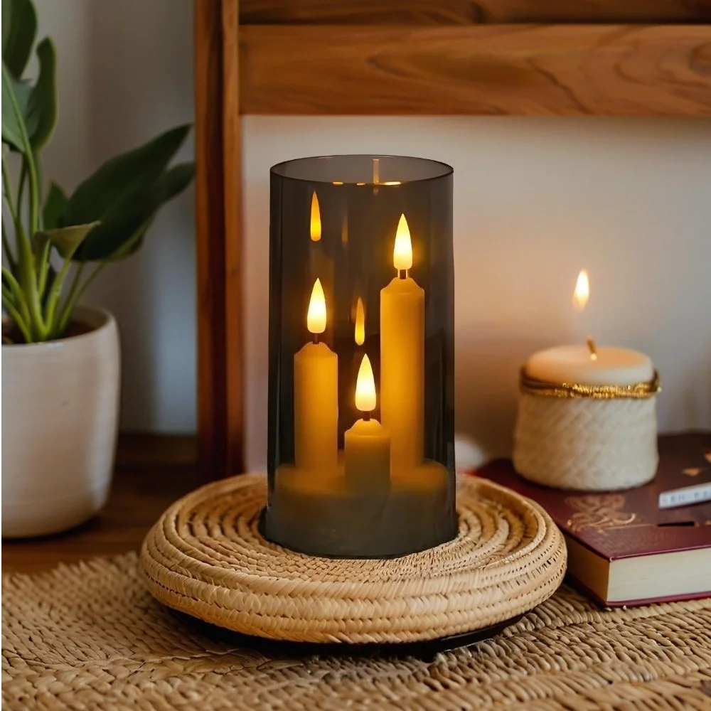 Flickering 3 Wick LED Candles Light Flameless 3-in-1 Electronic Lamp for Home Festival Holiday Party Wedding Anniversary Decor