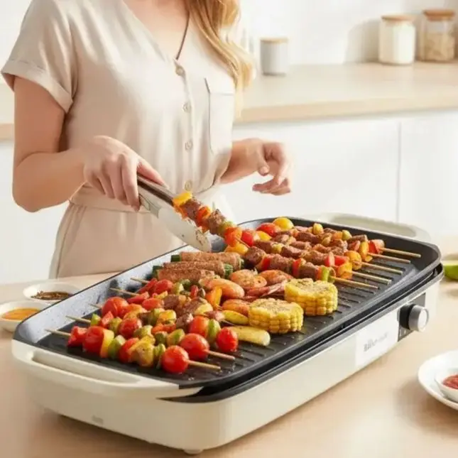 Electric Barbecue Pot Indoor Grill Plate Integrated Fish Pan Low Smoke Removable for Easy Cleaning Household Kitchen Essential