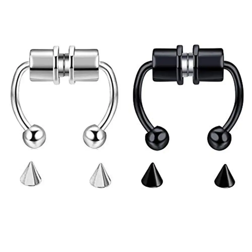 Kobiety Fałszywy Piercing Nose Hoop Septum Non Piercing Nose Clip Rock HipHoop Magnet Stainless Steel Fashion Punk Body Jewelry