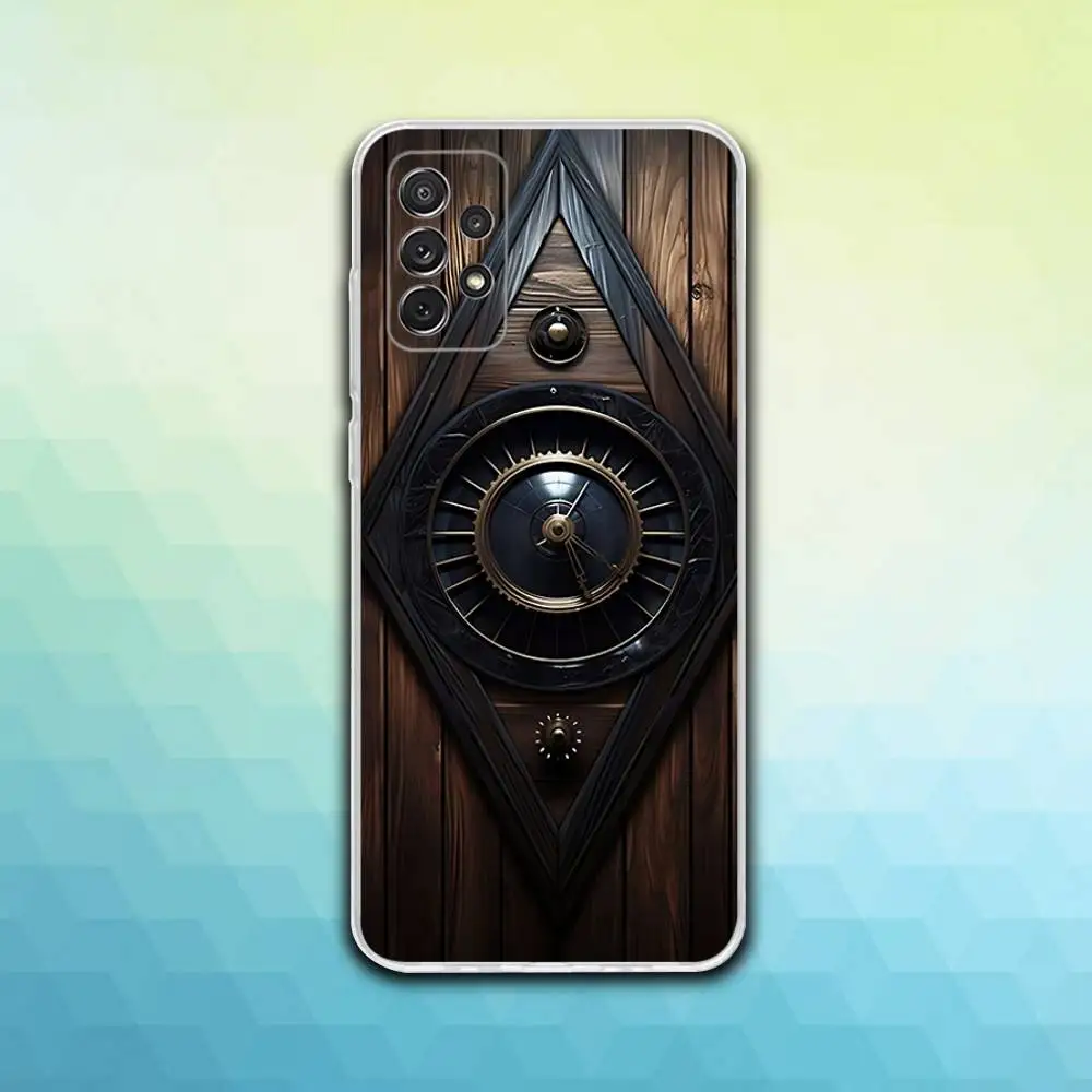 Bússola de madeira relógio arte caso telefone para samsung s30,23,21,22,20, fe lite, s10,9,8,7 pius note20ultra macio transparente