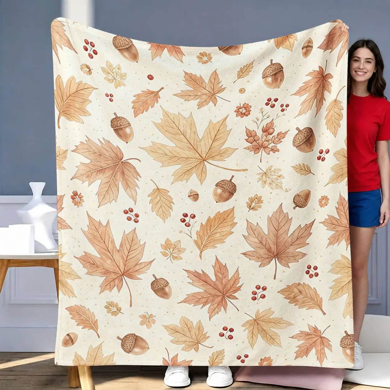 1pc Ultra-Soft Flannel Blanket Suitable for - Warm Throw with Autumn Leaf Pattern, Cozy Bedspread for Office Chairs, Guest Rooms, Porch & Bedding - Contemporary Fall Leaf Throw Blanket for, Warmth for