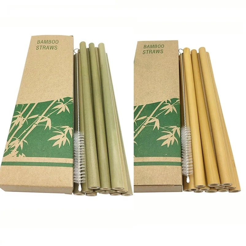 (12pcs/box) Nature Bamboo Straw With Brush Drink Bamboo Straws 20cm
