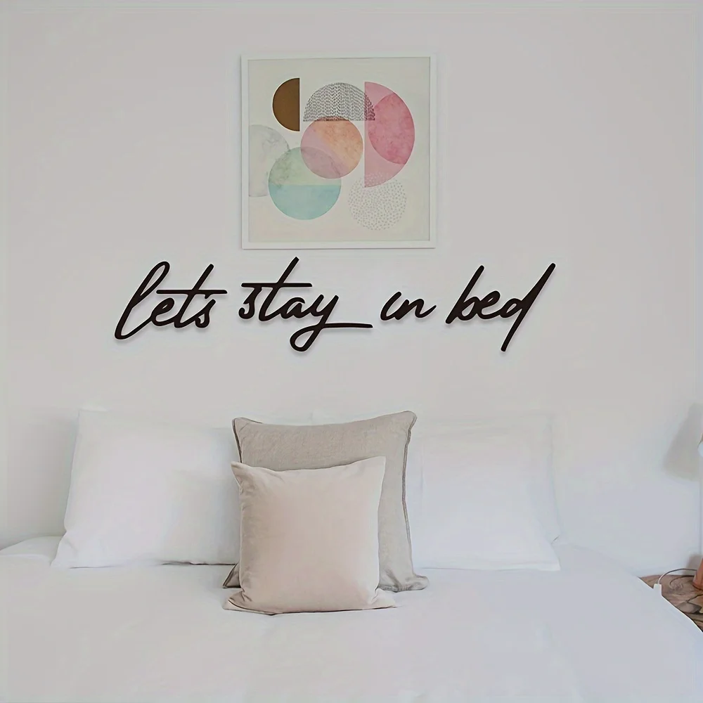 CIFBUY Metal Let's Stay In Bed Word Wall Art, 2D Iron Handwritten Script Sign, Minimalist Bedroom Metal Wall Hanging