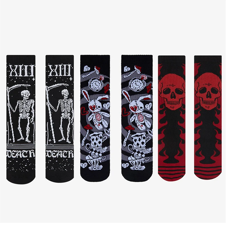 

Retro Gothic Dark Skull Skeleton Doll Crew Socks Elastic Unisex Cotton Women Men Funny Stocking Novelty Harajuku Chic Boho Socks
