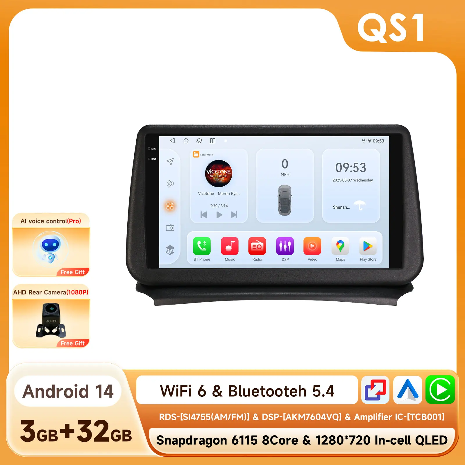 Hizpo 8-Core 2-DIN AI Android 14 autoradio voor Opel Zafira C 2010-2016, multimediasysteem met GPS, 4G, Carplay en 360° camera, aangedreven door Snapdragon 6115