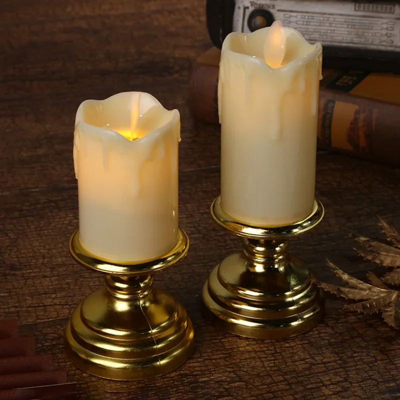 1Pc LED Electric Flameless Candle Lights Gold Base Tear Swing Candle Wedding Romantic Dinner Party Home Bar Decoration