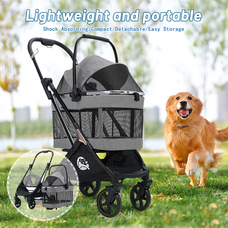 Cat Stroller with Detach Carrier, Metal Frame, Reversible Handle for Medium and Small Pets, Dog, Travel