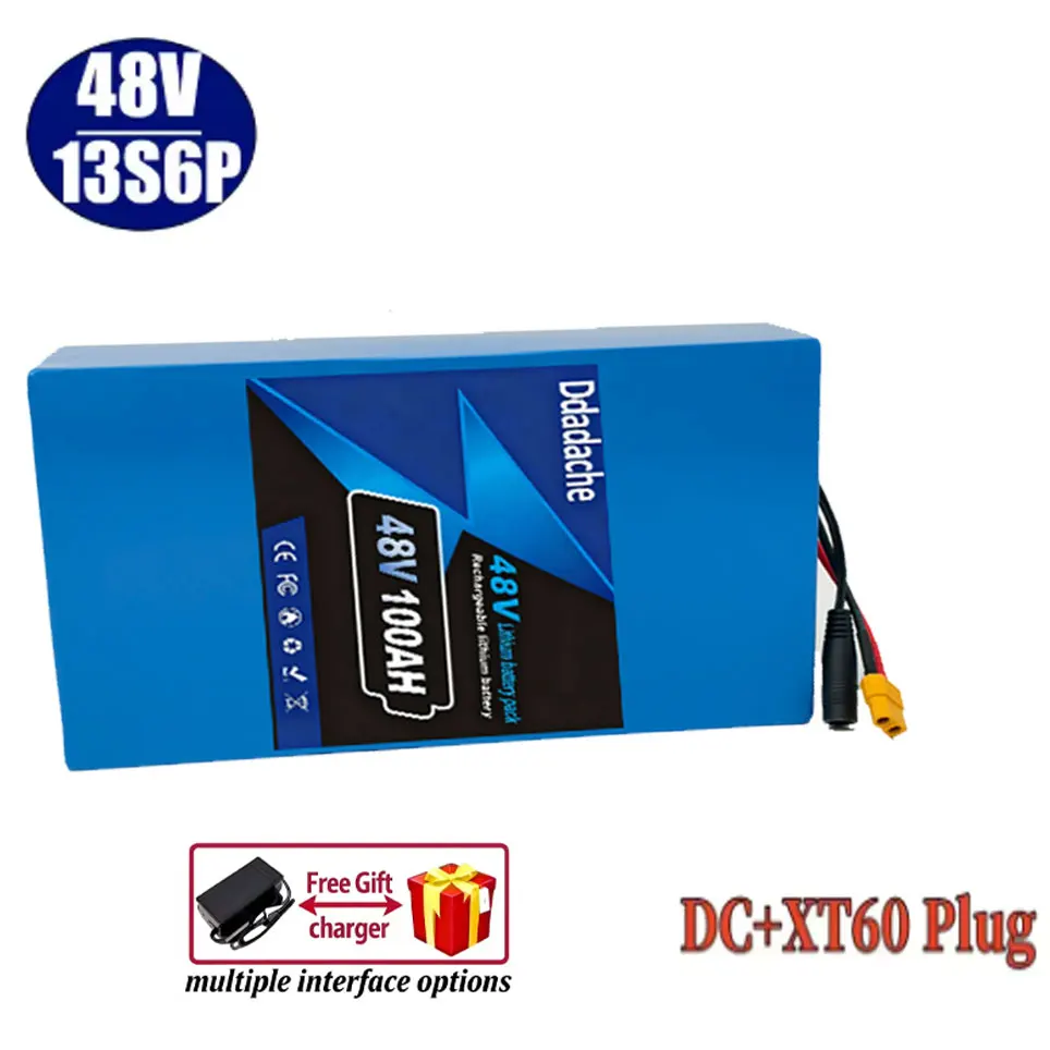 18650 Batterijpakket 13S6P Lithium Batterijpakket 48V 100Ah 2000W Citycoco Scooter Batterijen Ingebouwde 50A BMS Aanpasbare stekker - afbeelding 1